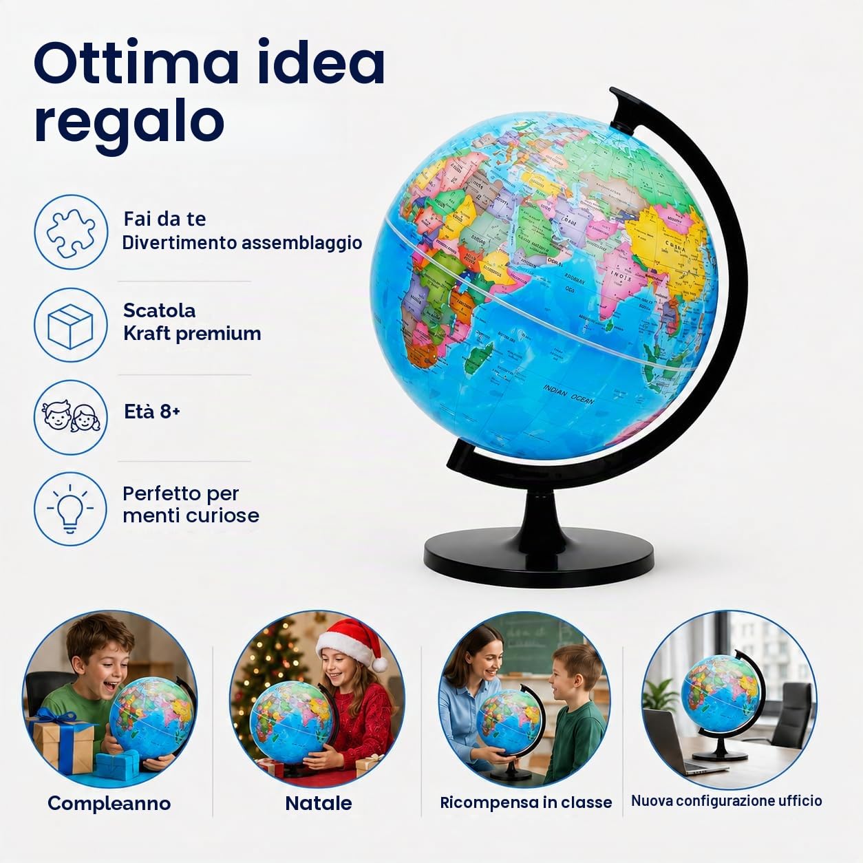 EXERZ 30 cm mappamondo mappa politica English mappamondo scuola e | Large educativo auto Assembled casa e scuola mappamondo geografia Lover Ideale ogni giorno