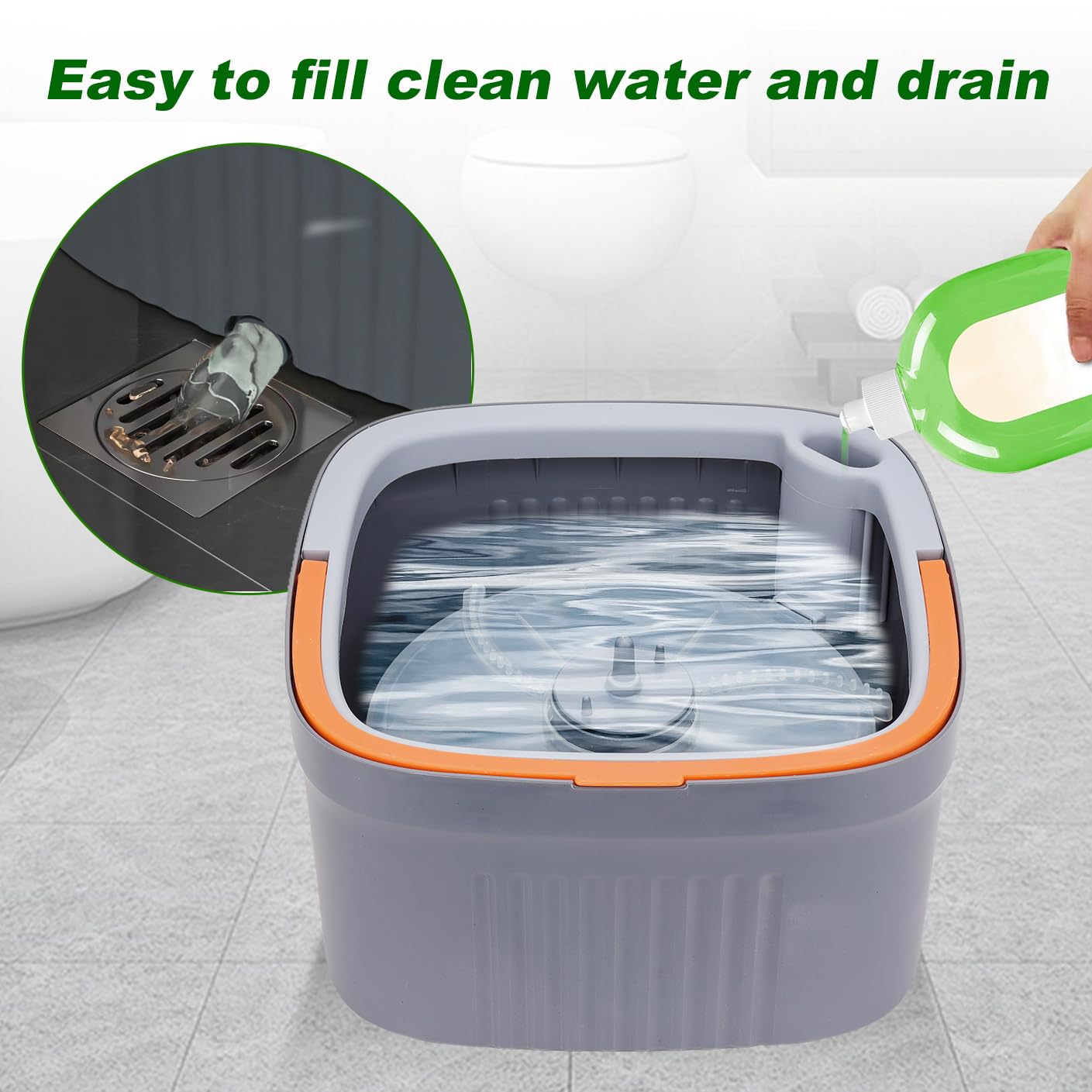 Sgizoku Set Mocio con Secchio, Mop Rotante a 360° con Strizzatoio, Funzione Lavaggio e Asciugatura, Separa Acqua Sporca e Pulita, Manico Telescopico con 4 Tamponi Riutilizzabili per Tutti
