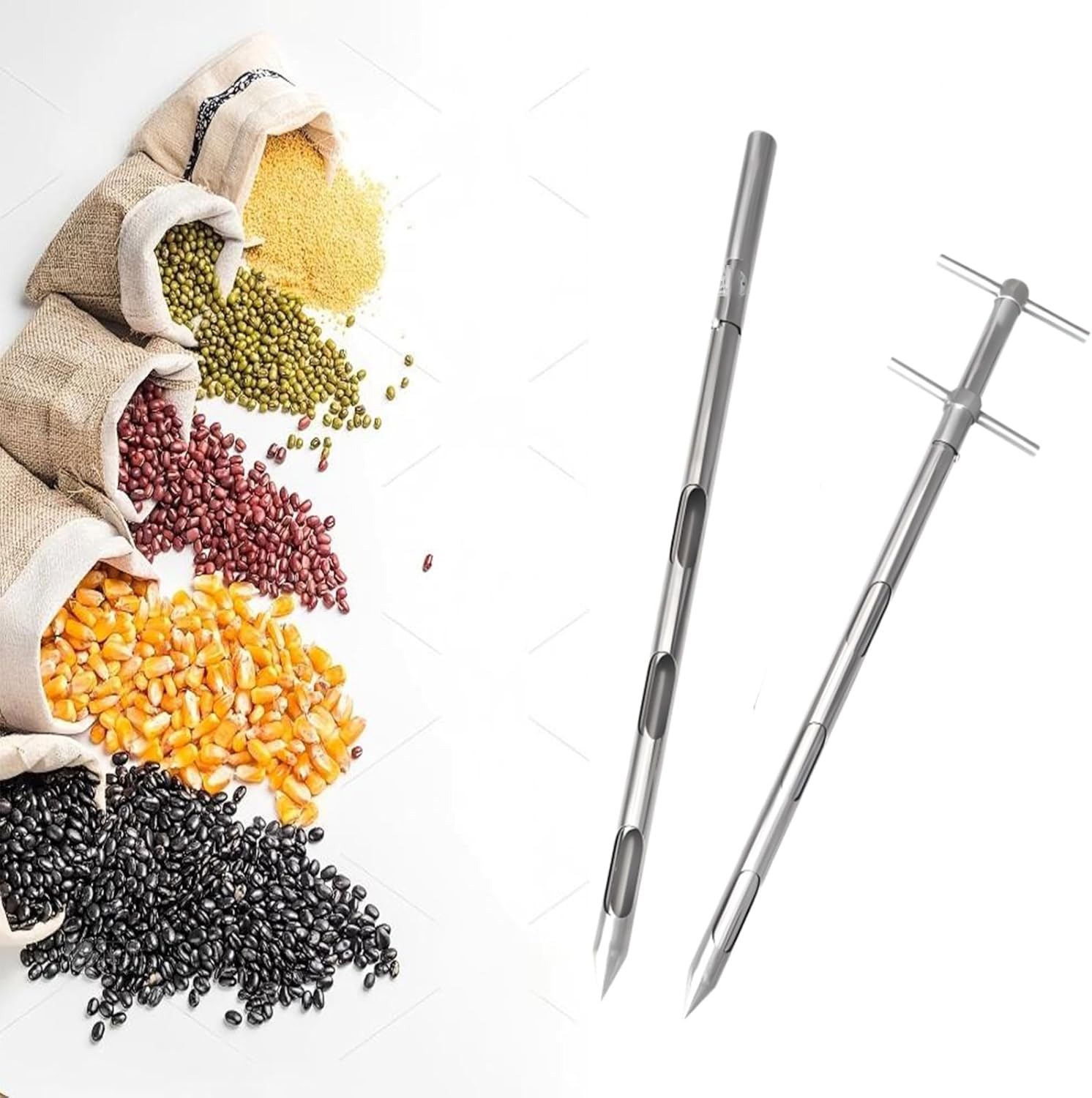 Stainless Steel Powder Sampler, 3-Slot Grain Probe, Rotary Soil Sampling Tool, 25mm Diameter, Durable Solid Sampling Probe for Soil & Grain Particles