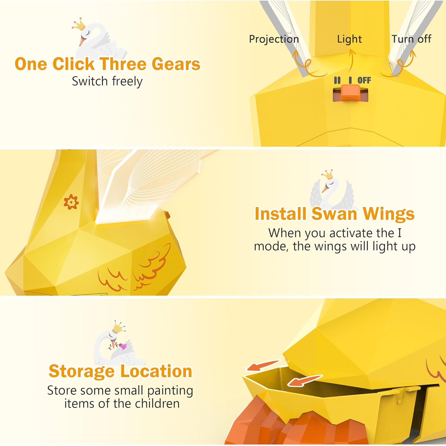 MFEESYOB Drawing Projector for Kids, Tracing and Drawing Projector for Kids with Cute Swan Look, Smart Art Sketcher Projector with 96 Stencils, Toddler Toys for Girls Boys 3 , Yellow