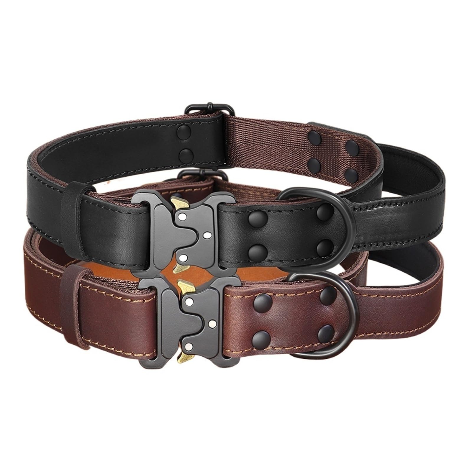 Collar de Perro de Cuero Real Suave, Collares duraderos genuinos con Mango de Hebilla Segura for Perros medianos Grandes, Pastor alemán(Brown,M)