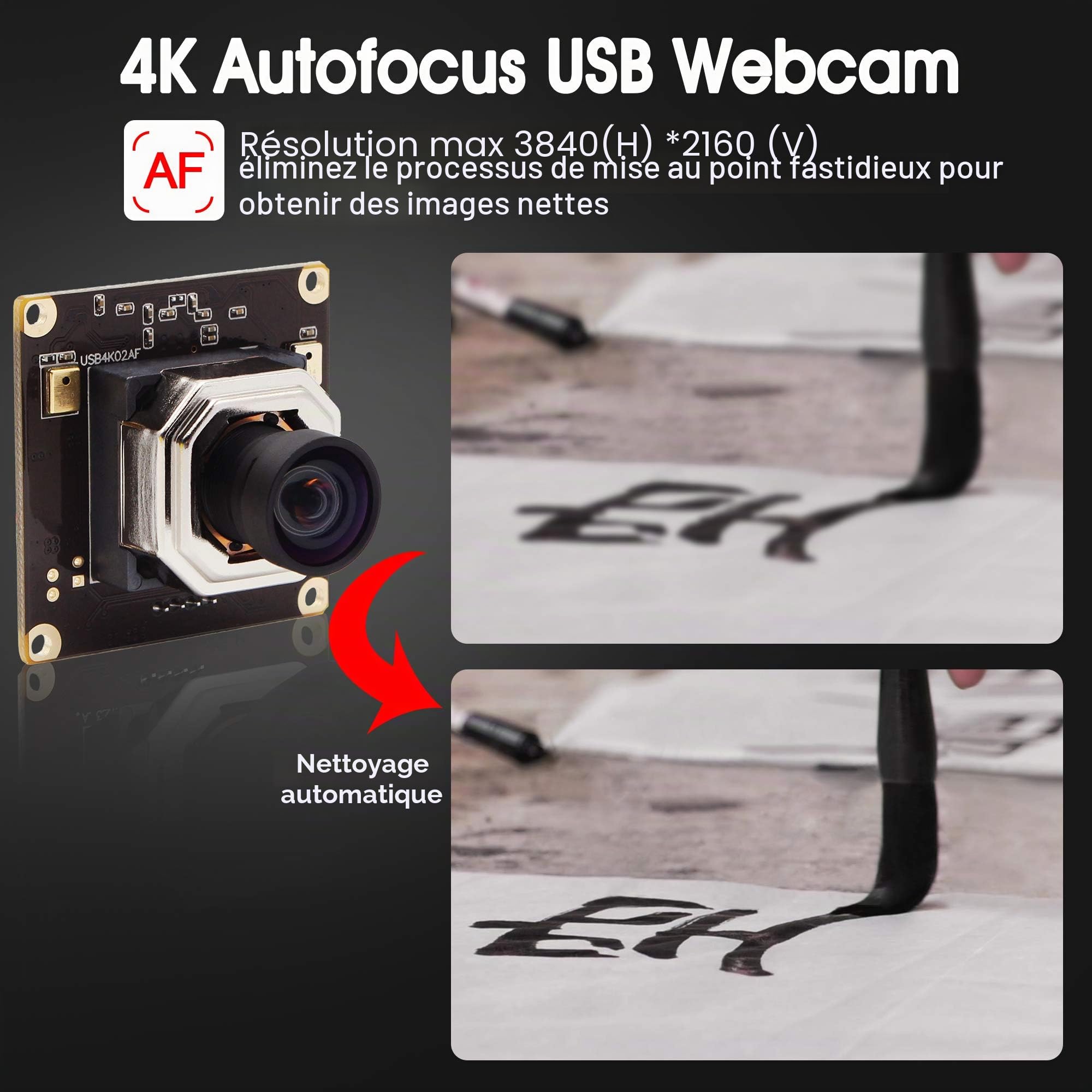 ELP 4K Module de caméra autofocus Ultra HD USB avec objectif sans distorsion IMX415 Capteur 2160P 30fps Webcam USB4K02AF-V100