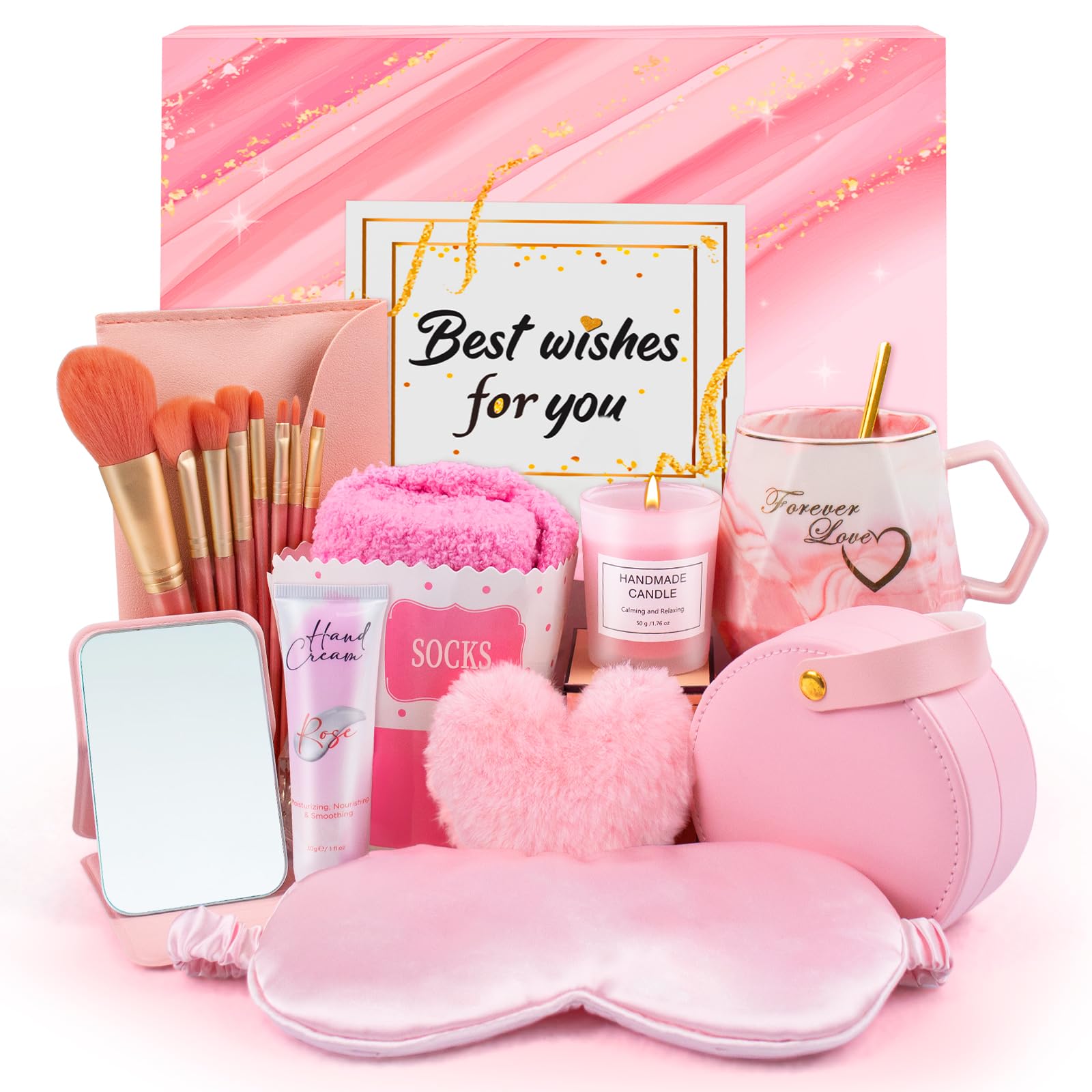 Gifts for Women, 10pcs Unique Birthday Gifts for Women, Mom, Wife, Girlfriend, Sister, Her, Best Friend,Colleague Gift Basket-Pink