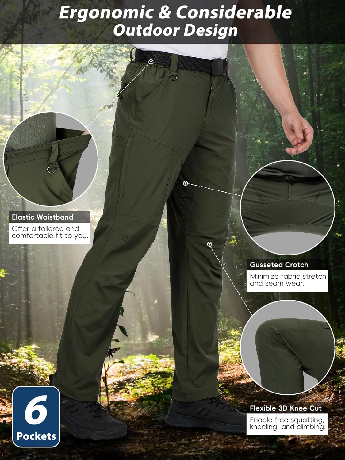 Mens Hiking Pants Lightweight Cargo