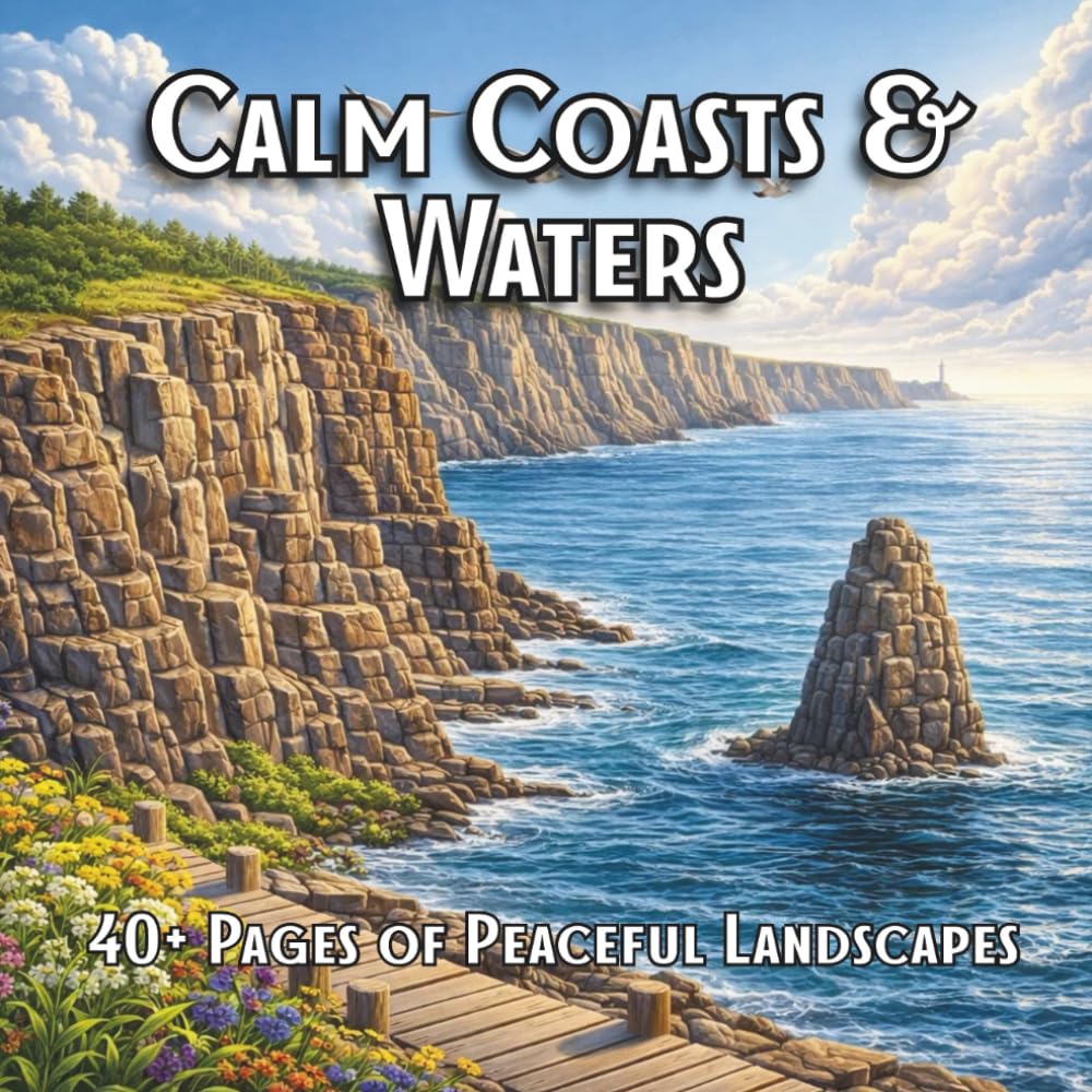 Calm Coasts & Waters: A Relaxing Landscape Coloring Book for Calm, Focus, and Stress Relief