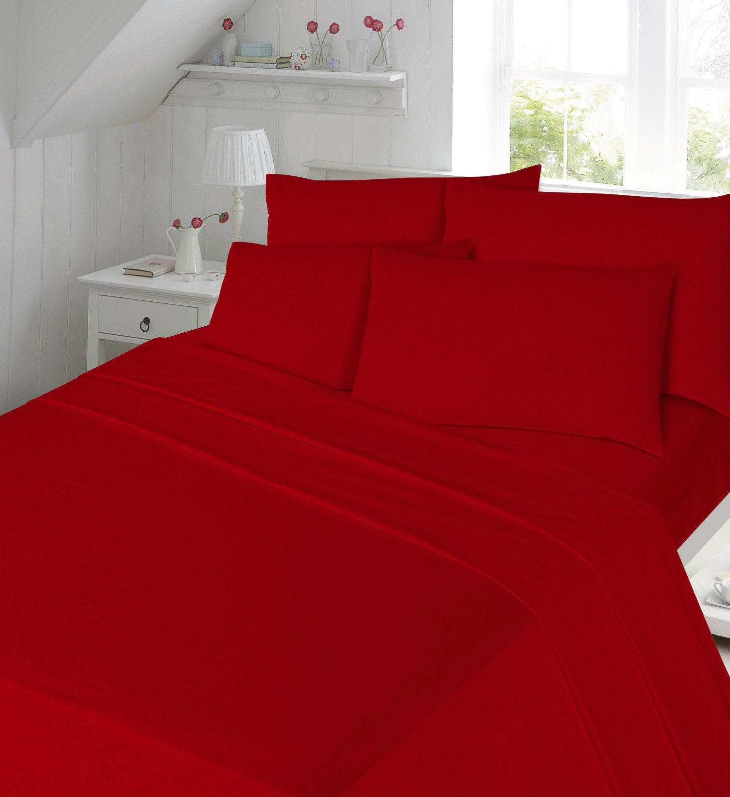 Red Lc Thermal Flannelette 100% Brushed Cotton Flat Sheet Plain Luxury (, Double)