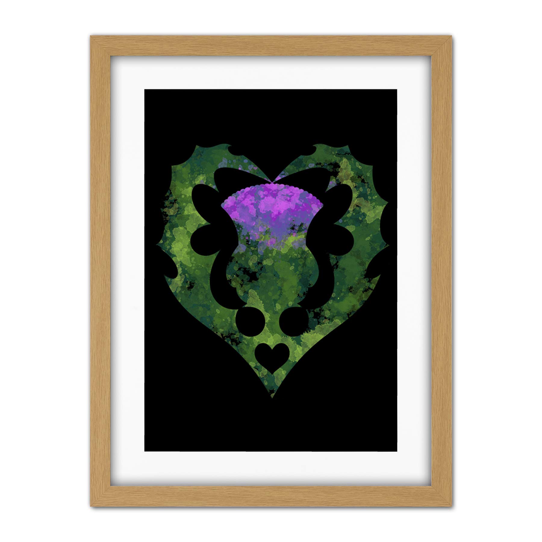 Wee Blue Coo Thistle Scottish Flower Heart Artwork Framed Wall Art Print 18X24 Inch