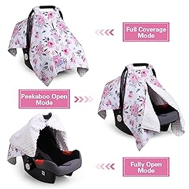 Rquite Car Seat Cover Baby, Carseat Covers Baby Girl, Winter Infant Car Seat Cover, Warm Minky Car Seat Canopy, Baby Carrier Cover with Peekaboo Opening, Multi Use Nursing Cover & Toddler Blanket