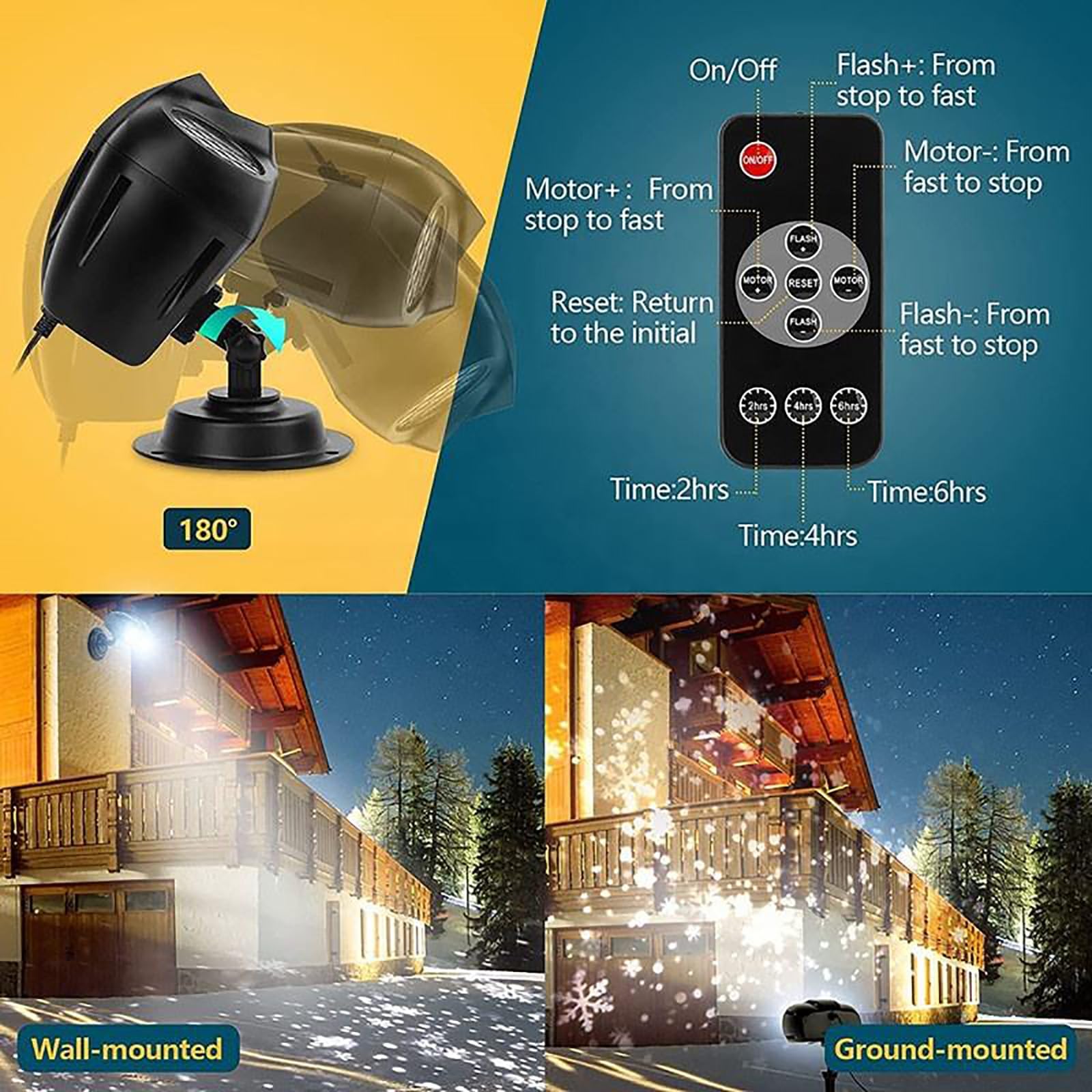 Home Essentials, Projection de Flocons de Neige de Noël, Projecteur de Noël télécommandé pour l'extérieur avec Vitesse réglable pour Halloween