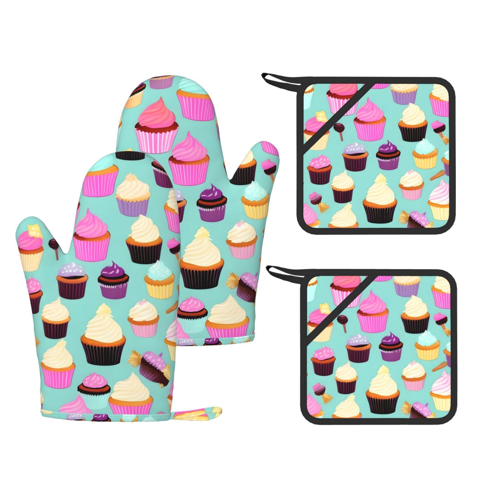 Maniques en silicone isolantes avec doigts motif cupcake pour manipuler les plats chauds