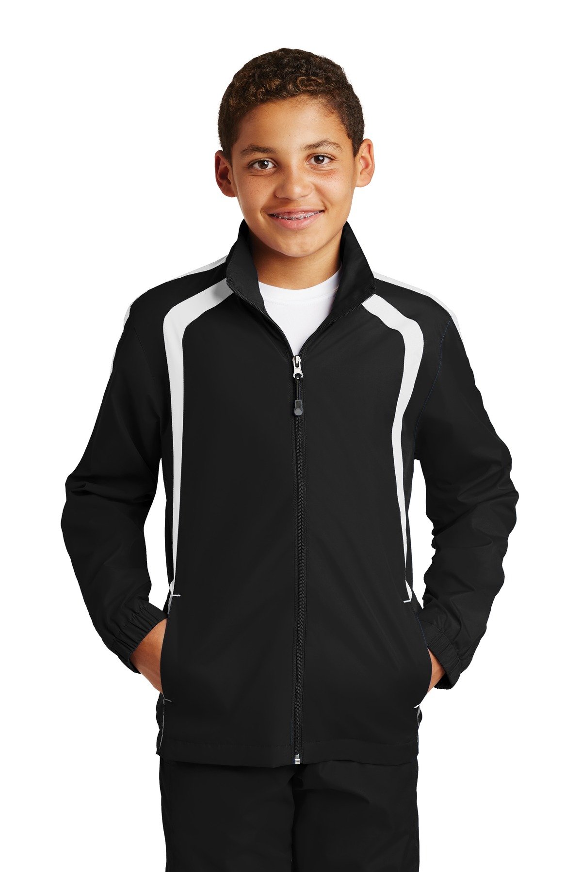 Sport-Tek Youth Colorblock Raglan Jacket L Black/White