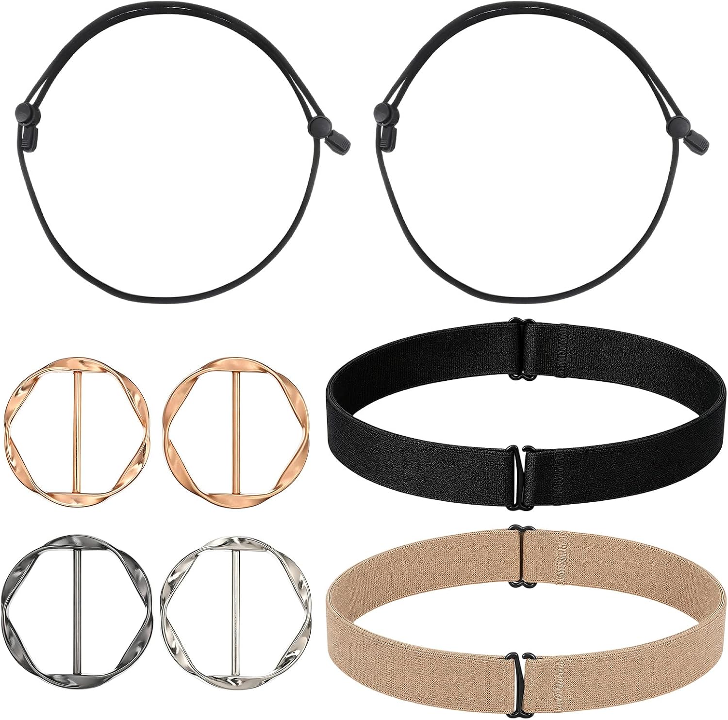8 Pcs Shirt Tuck Band, Adjustable Elastic Crop Bands for Shirt Scarf Ring