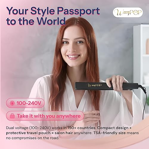 Miniatura 7 de Plancha de pelo profesional de titanio de doble voltaje 2 en 1  hasta 480 F  10s de calentamiento  plancha alisadora y rizador de pelo 1.25 pulgadas