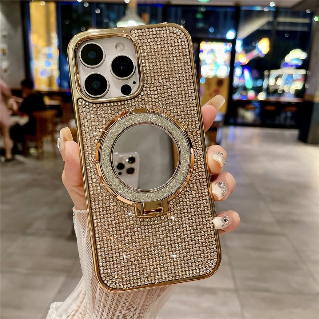 Coque iPhone 12 antichoc or plaqué avec support et strass - 8
