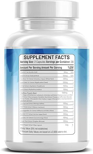 Miniatura 5 de Complejo de musgo marino  con aceite de semilla negra, shilajit, amla, moringa, cúrcuma, ashwagandha y bardana  enriquecido con vitamina C, D3,