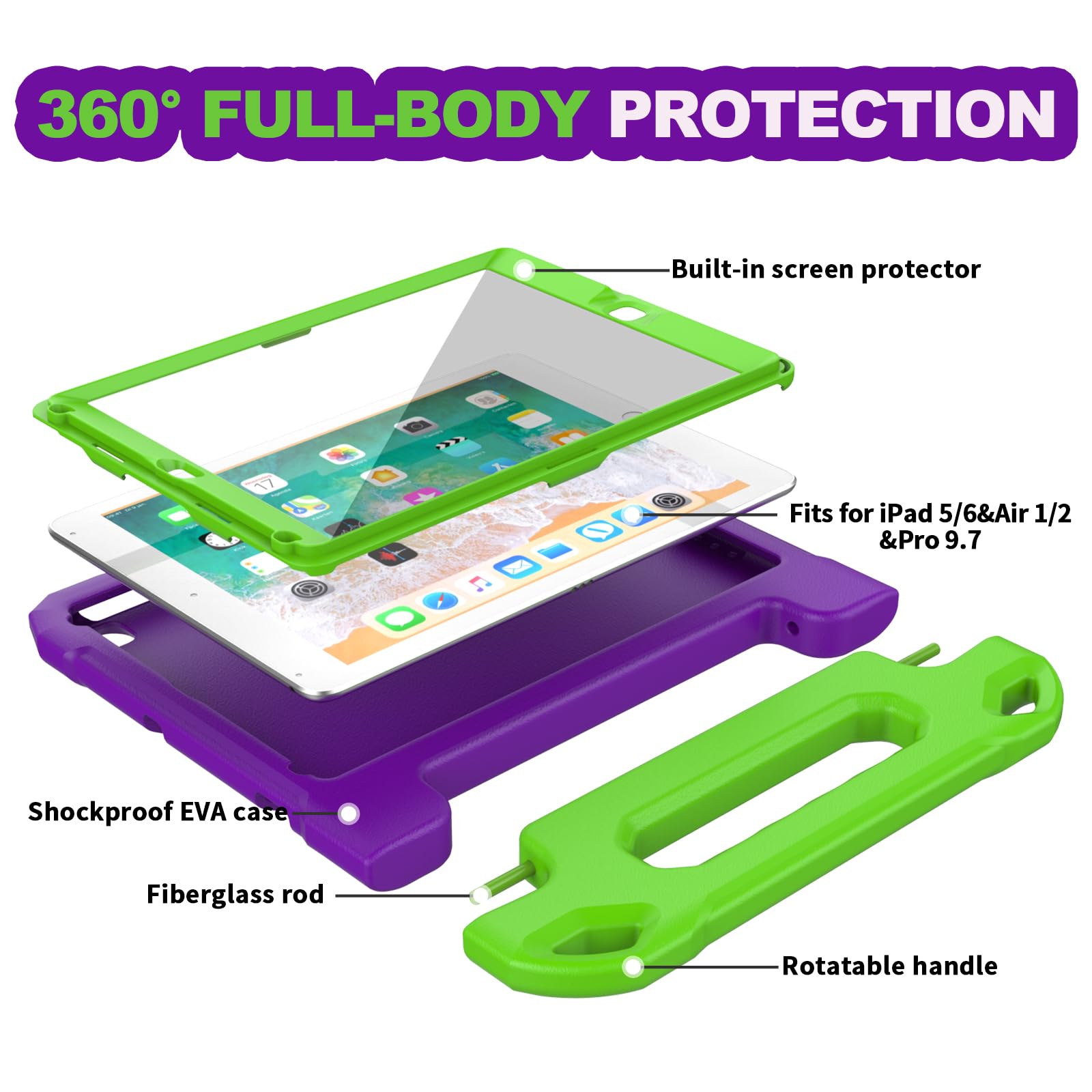 Custodia EVA Per IPad Con Cavalletto &ndash; Anti-urto Per Bambini &ndash; Compatibile 9/8/7/6/5/Air/Pro