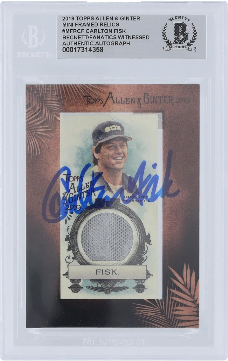 Carlton Fisk Chicago Sox Autographed 2019 Topps Allen & Ginter Mini Framed Relic #MFR-CF Beckett Fanatics Witnessed Authenticated Card - Baseball Slabbed Autographed Cards