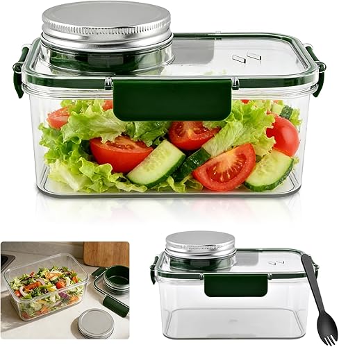Miniatura 6 de Tarro de ensalada portátil con taza de salsa y tenedor, recipiente grande para ensalada, tarro de Sala-d Pod Mason a prueba de fugas, adecuado para