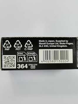 Maxell 364 SR621SW Uhrenknopfzelle Silver oxide 1 pack X 10 Silver oxide 1.55 V Made in Japan