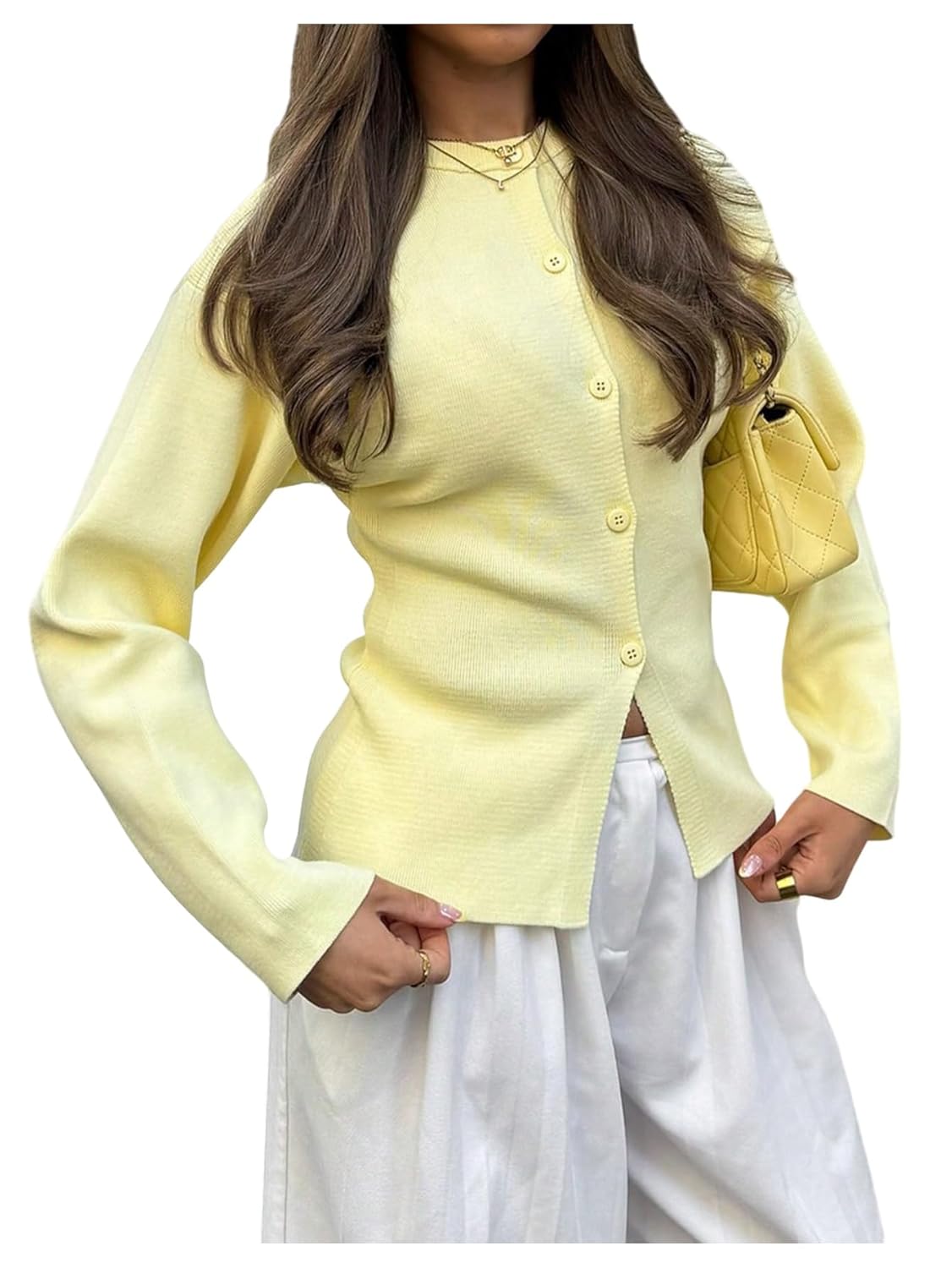 GORGLITTER Womens Button Up Cinched Waist Cardigan Long Sleeve Cropped Crewneck Fall Sweater 2025