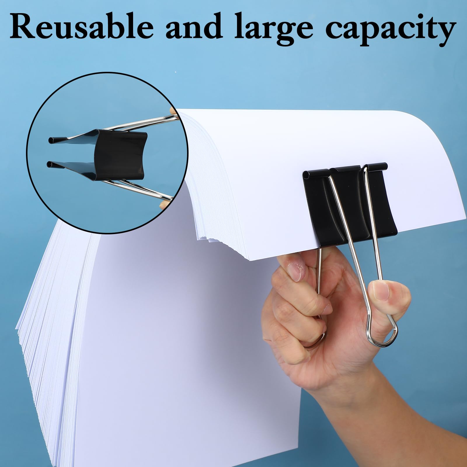 Confezione da 24 clip per raccoglitori da 7,6 cm, resistenti, grandi, per ufficio, casa, scuola, colore nero, XXL (7,6 x 14,5 cm)