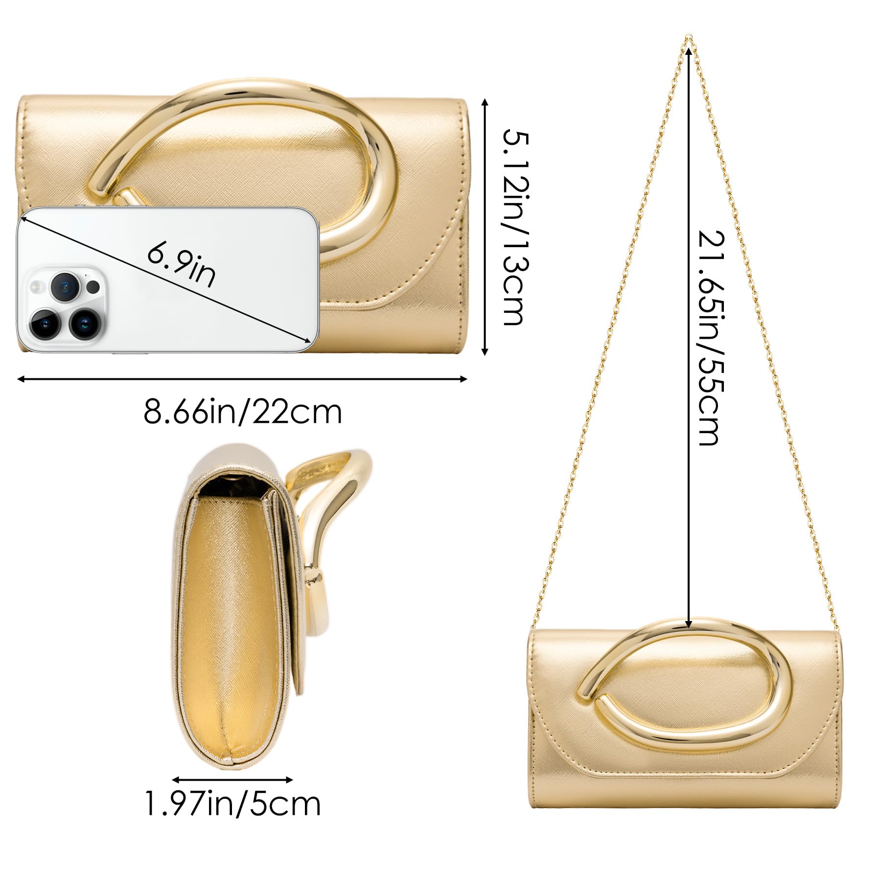 Larcenciel Sac à Main Femme–Pochettes et Clutches Femme en Cuir avec Poignée en Laiton, Sac Bandoulière Tendance avec Chaîne