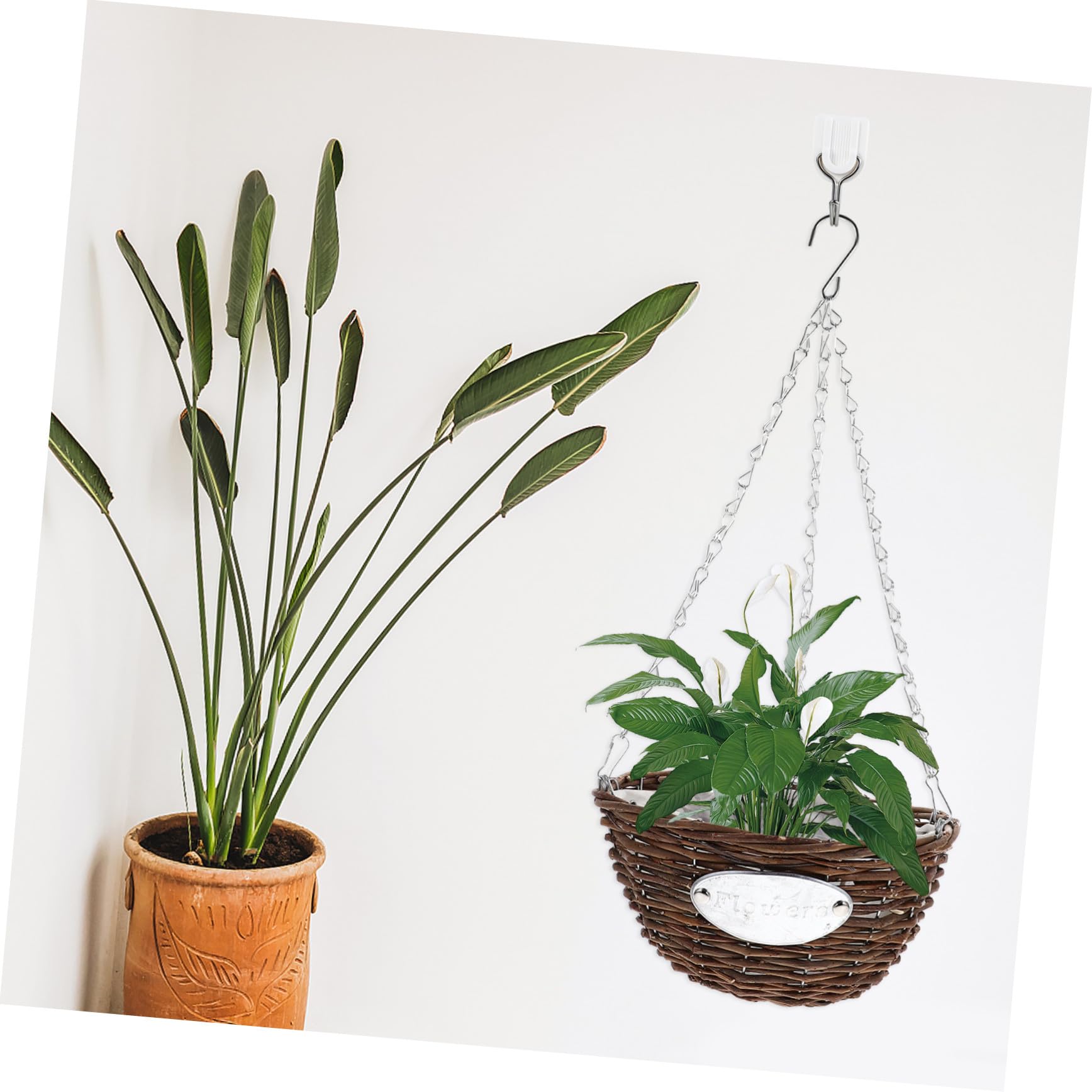 SHERCHPRY Fioriere Sospese in Metallo e Rattan, 2 Vasi da Fiori Cesto Medio 25 CM, Adatti per Esterni e Interni e Balcone