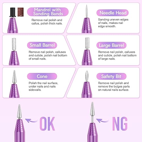 Miniatura 7 de Taladro de uñas eléctrico de 20000 rpm, compacto, portátil, Efile, profesional, manicura y pedicura, kit de taladro de lima de uñas para acrílico,