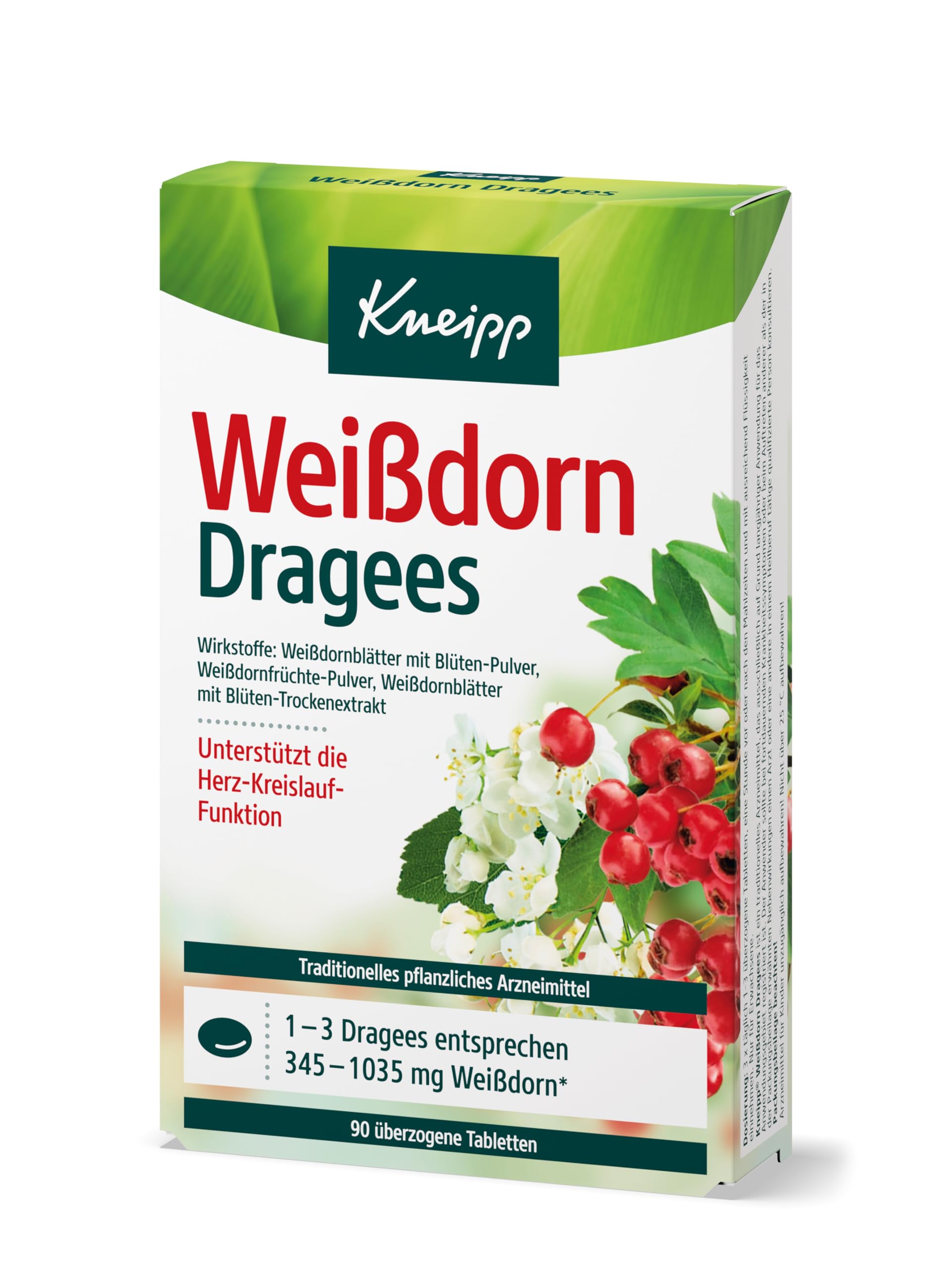 Kneipp Weißdorn Dragees - Traditionelles pflanzliches Arzneimittel - unterstützt die Herz-Kreislauf-Funktion - 1 x 90 Dragees