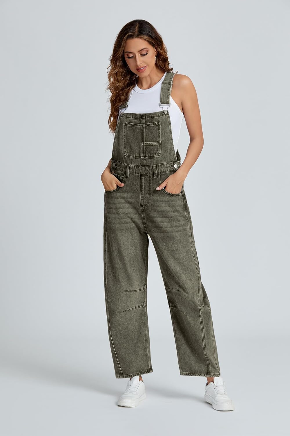 Ladyful Women's Denim Overall Casual Straight Wide Leg Bib Jeans Overall Adjustable Straps Denim Romper Stretch Jumpsuits - Image 3