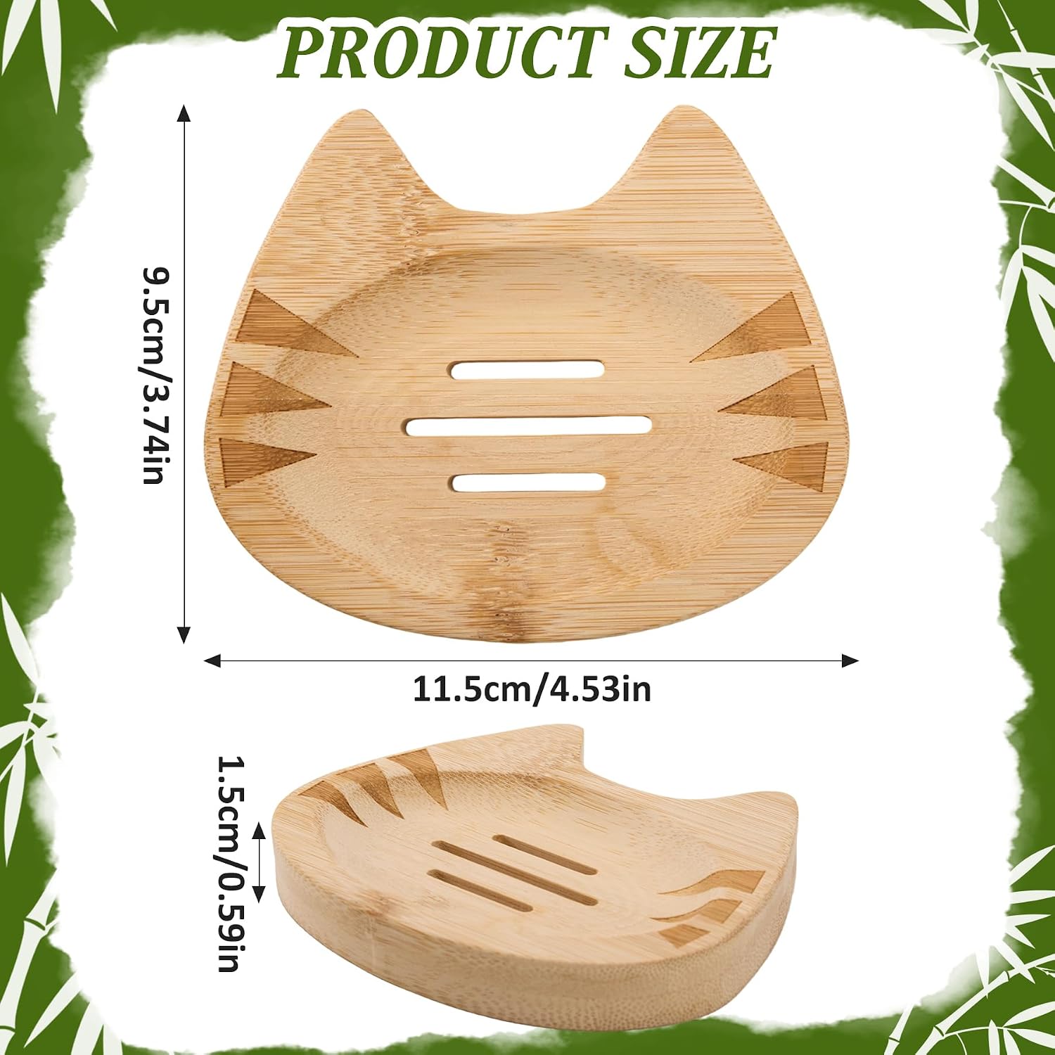 Bamboo Soap Dish Self Draining for Shower - Cute Cat Bamboo Soap Tray Holder Saver with Drainage, Natural Waterproof Decorative Tray for Bathroom, Kitchen, Sponges, Bath Tub, Shower, Sink - 1 Pack
