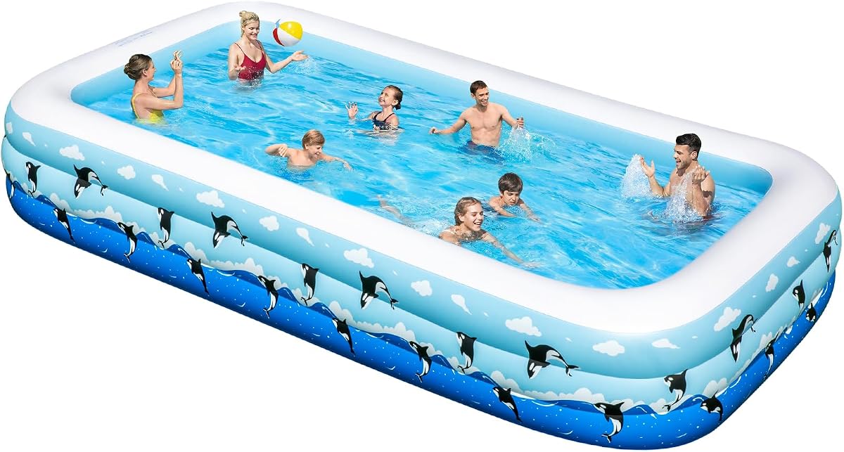 Piscina inflable de 145 x 74 x 22 pulgadas, piscina grande para adultos y niños, piscina inflable de gran tamaño para la familia, piscina para niños engrosada y duradera para exteriores, jardín