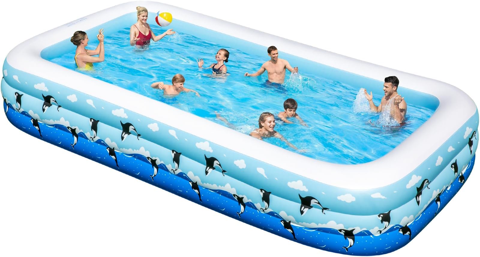 Extra Large Inflatable Pool for Kids Adults, 145" X 74" X 22" Full Size Family Blow Up Pool, Oversized Swimming Pools Above Ground for Backyard Home Garden Lawn Indoor Outdoor (Air Pump Not Included)