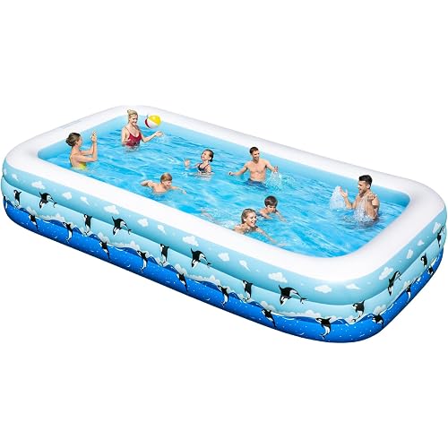 Inflatable Pool 145" x 74" x 22" Large Swimming Pool for Adults & Kids, Oversized Blow Up Pool for Family, Durable Thickened Backyard Kiddie Pool for Outdoor, Garden