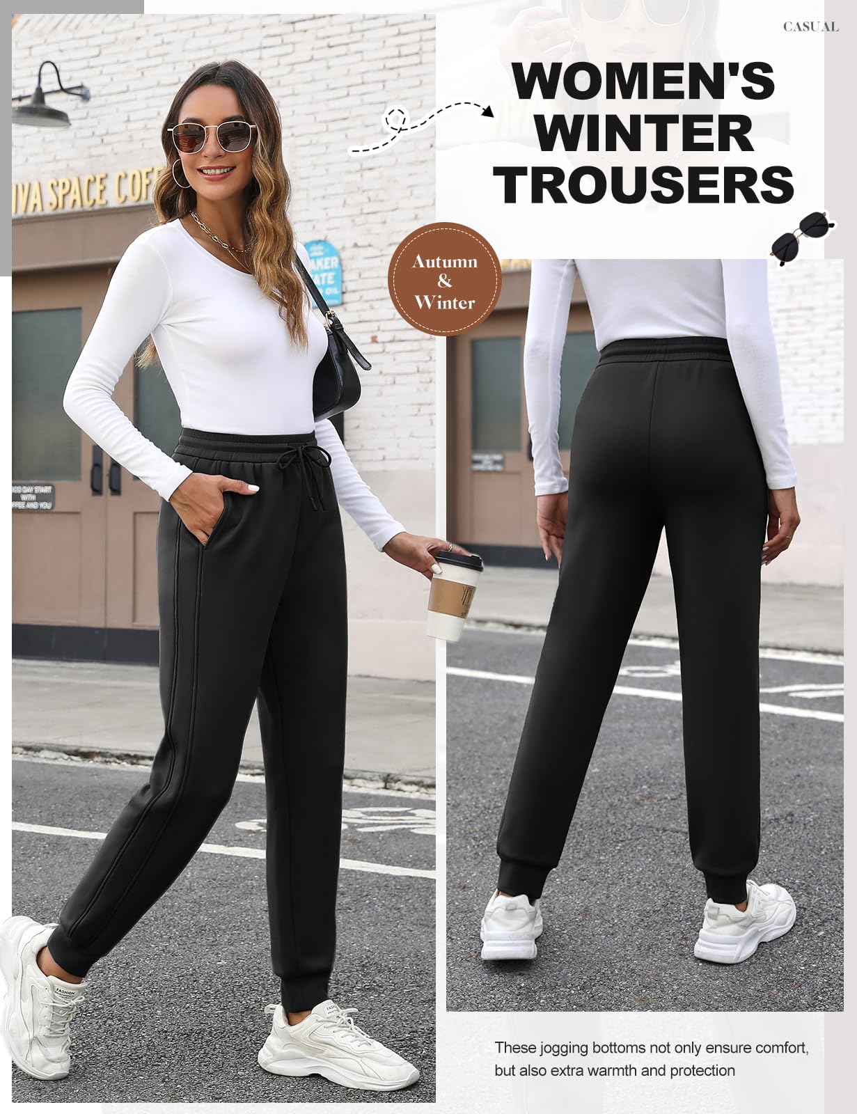PASUDA Pantaloni Tuta Donna in Pile Invernali Sherpa Foderati Pantaloni da Jogging Donna Caldi Elastico Vita Alta Pantaloni Casual Pantaloni Sportivi da Jogger con Coulisse e Tasche