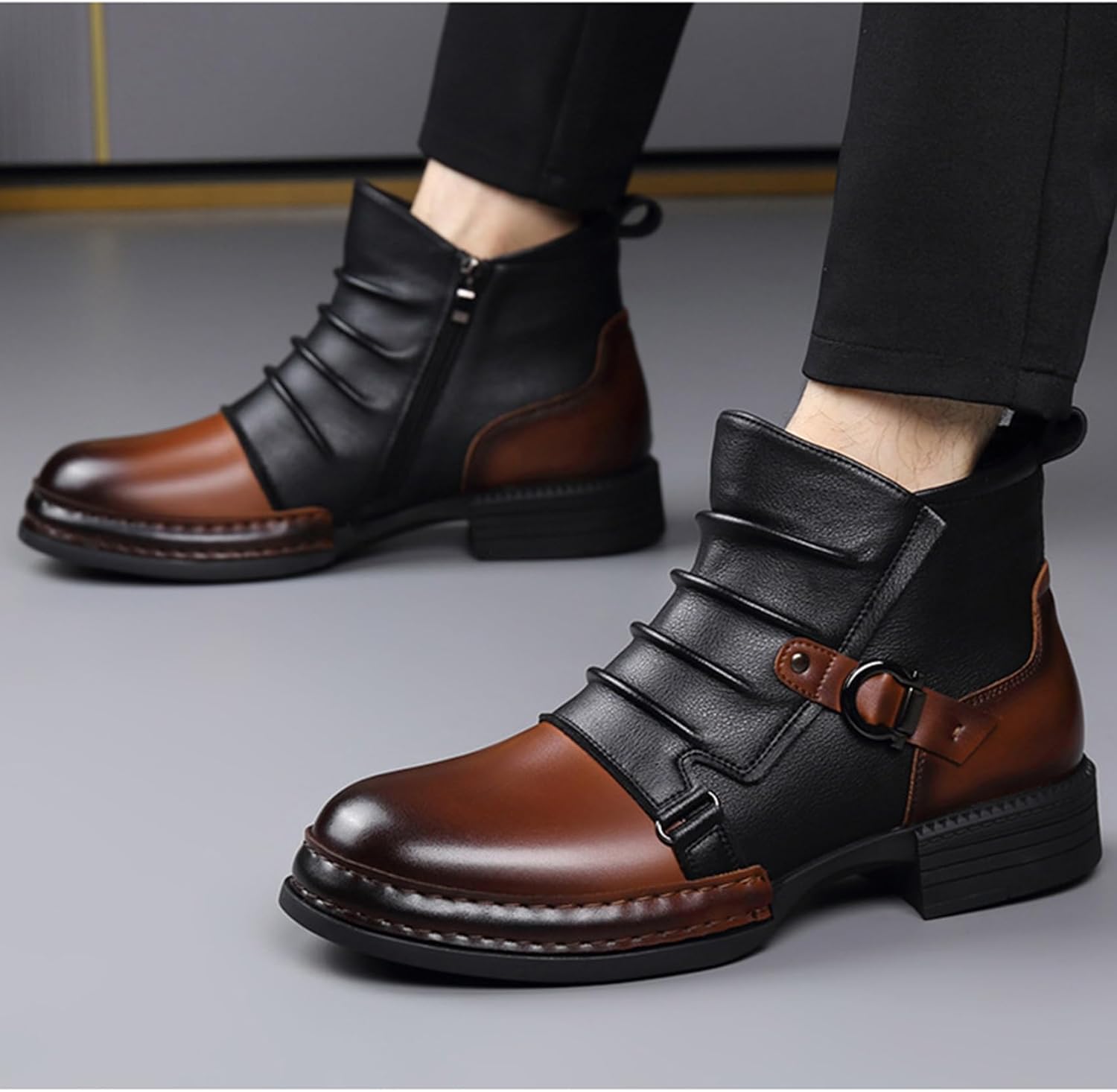 Men's Waterproof Winter Snow Boots, Retro Work Boots, with Side Zip, Round Toe and Non Slip Sole