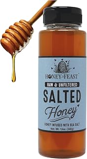 HONEY FEAST Salted Honey - Raw and Cold Packed - 12 Ounces - Small Batch Beekeeper Honey