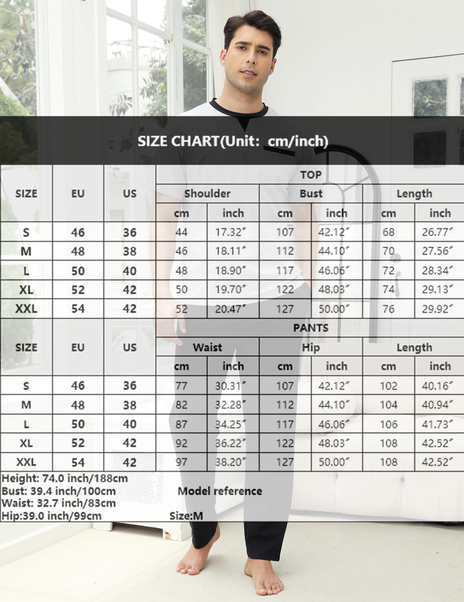 Zestaw piżam męskich bawełnianych z krótkim rękawem i szortami, 2-częściowy zestaw piżamowy, miękka, wygodna odzież domowa, dekolt w serek, męska bielizna nocna z kieszeniami