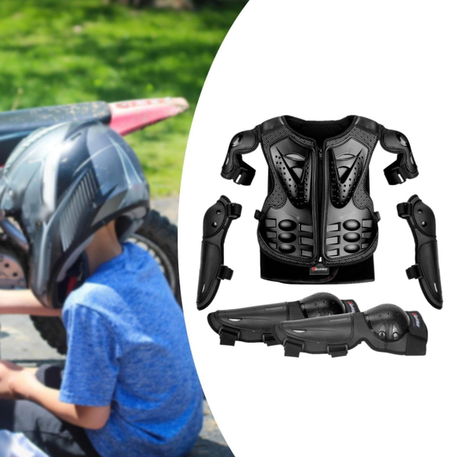 Tuta per Bambini con Protezioni per Gomiti E Ginocchia, Abbigliamento, Set Sportivo per Bambini, Nero
