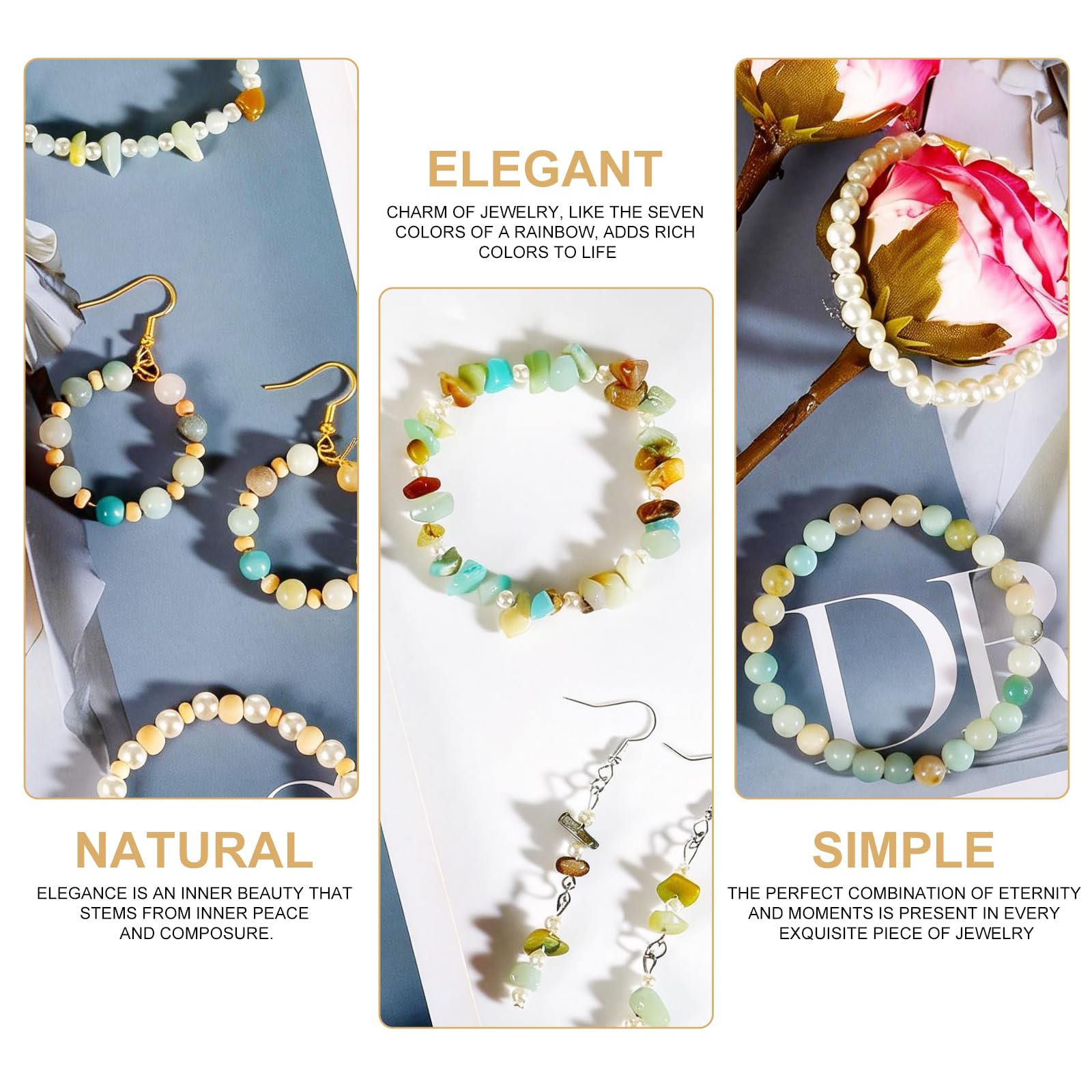Kit de fabricación de pulseras de cuentas de cristal de piedra natural para hacer joyas, suministros con cuentas de letras, cuentas de madera, cuentas blancas, cuentas doradas para manualidades
