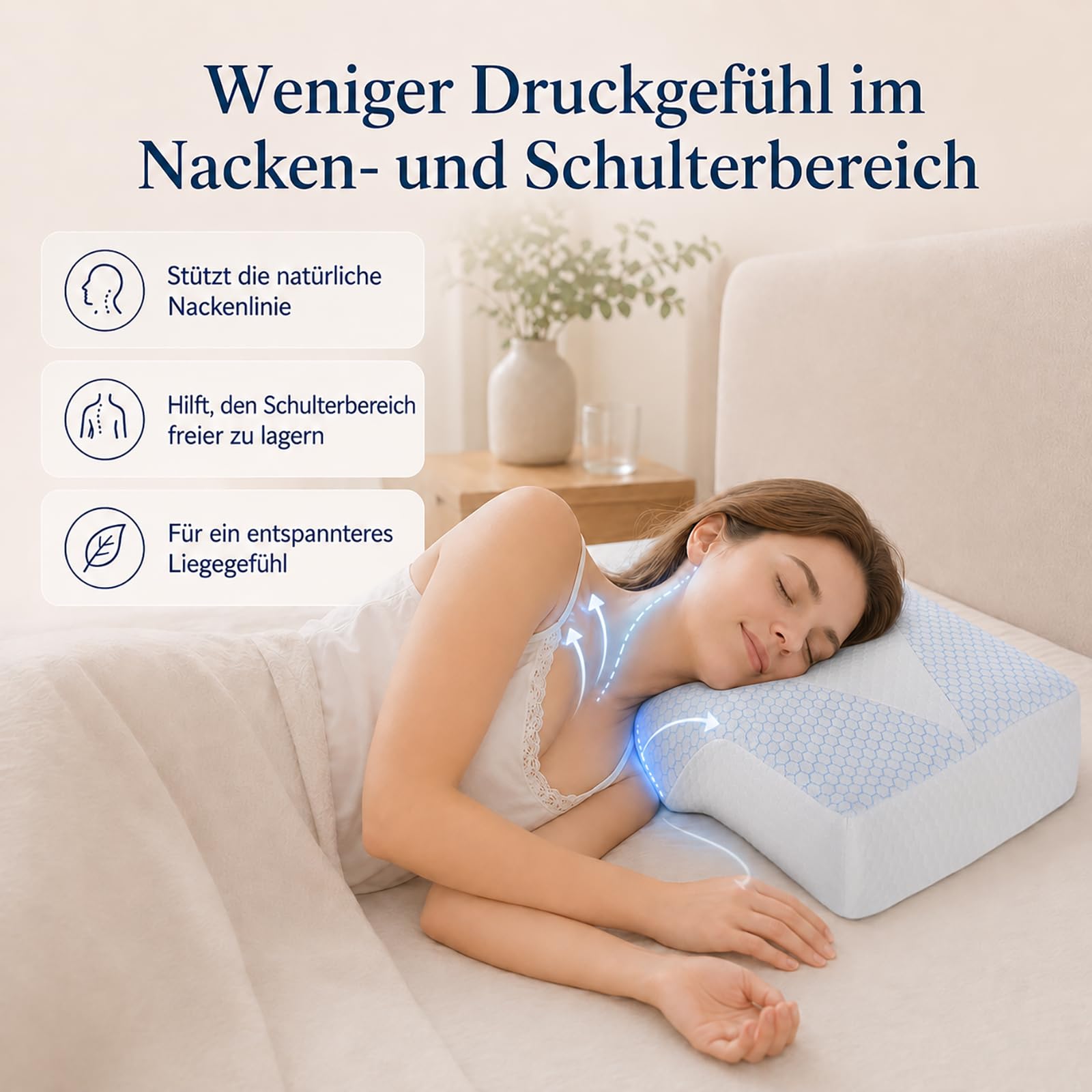 Almohada Cervical de Espuma viscoelástica para Dolor de Cuello y Hombros, Almohada ortopédica ergonómica para Dormir de Lado, Espalda y estómago, Almohada de refrigeración con Soporte para el