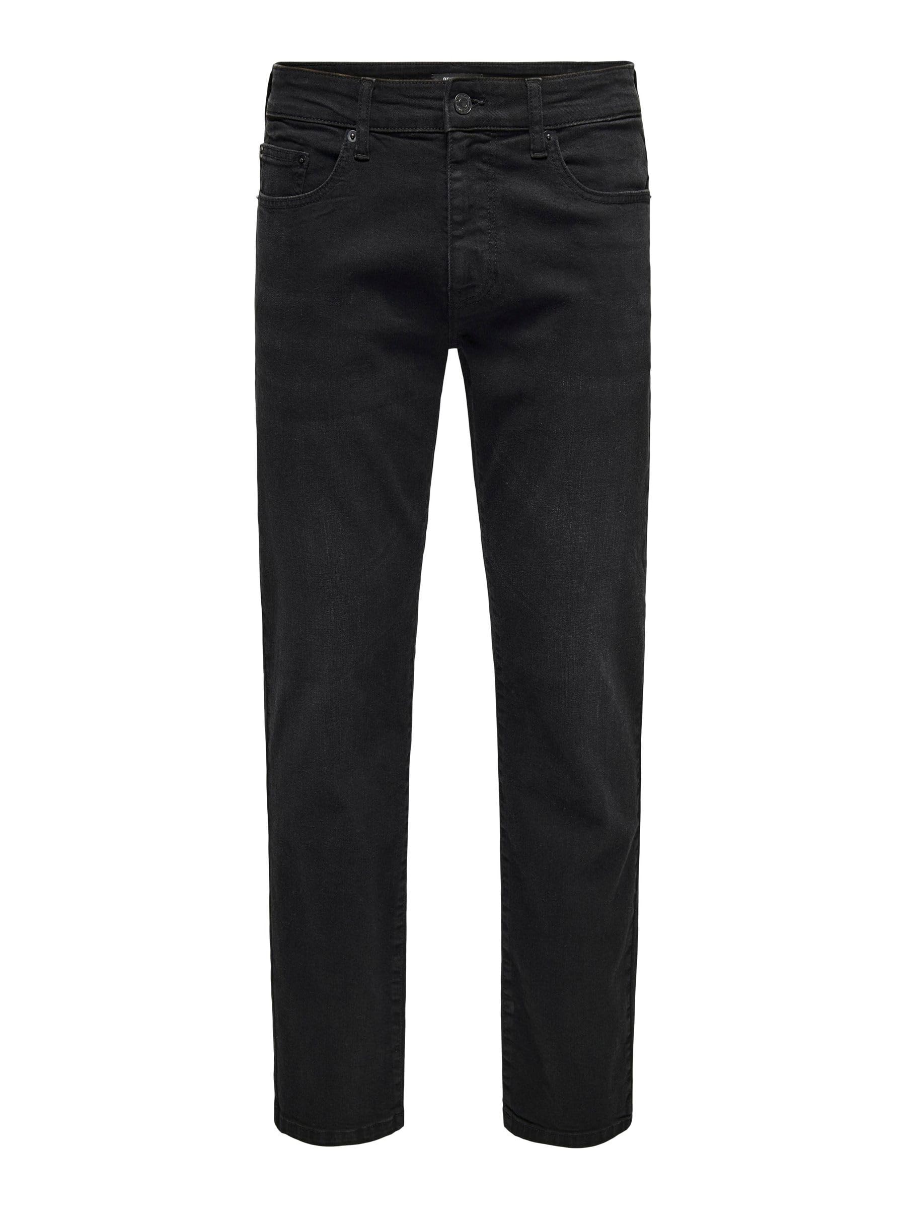 ONLY & SONS Mens Onsweft Regular Black 8638 Mat DNM Noos Jean Pants, Black Denim, 32W / 34L UK