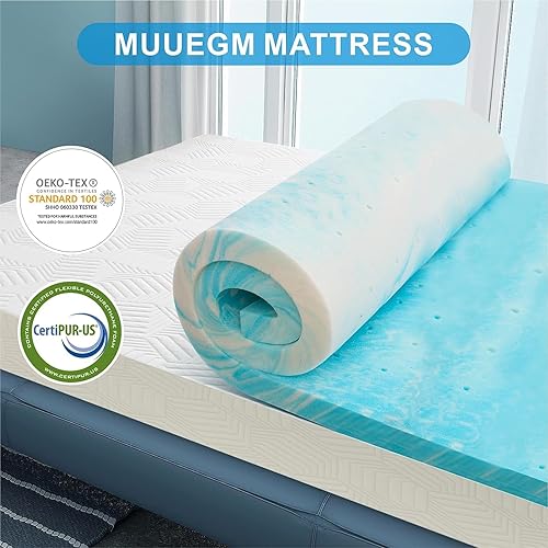 Miniatura 2 de MUUEGM Cubrecolchón de espuma viscoelástica de gel de 2 pulgadas, tamaño King, protector de colchón refrescante para aliviar la presión,