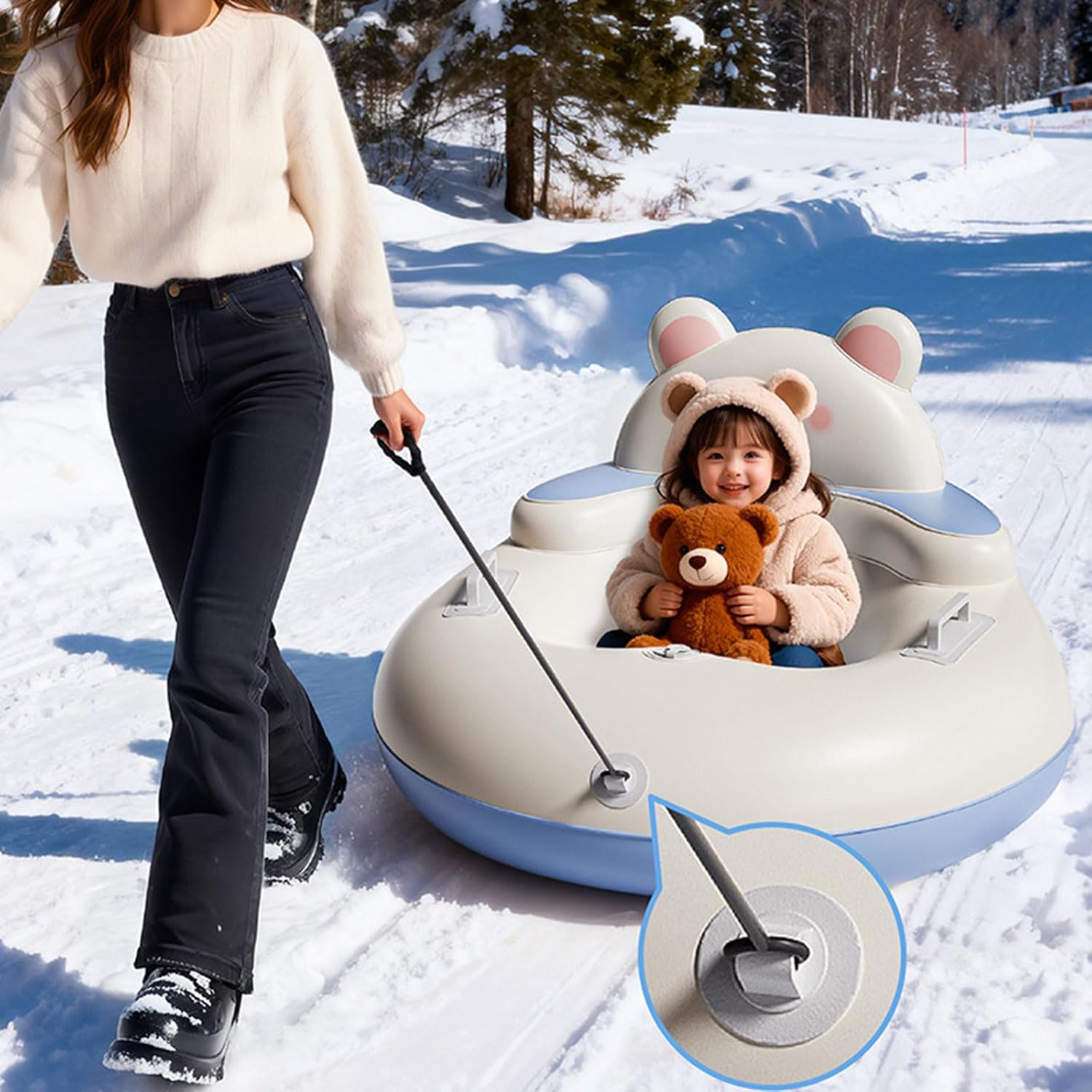 Press Inflatable PVC Sledding Disc with Reinforced Construction and Interactive Parent-Child Features Snow Sleds with Texture Base