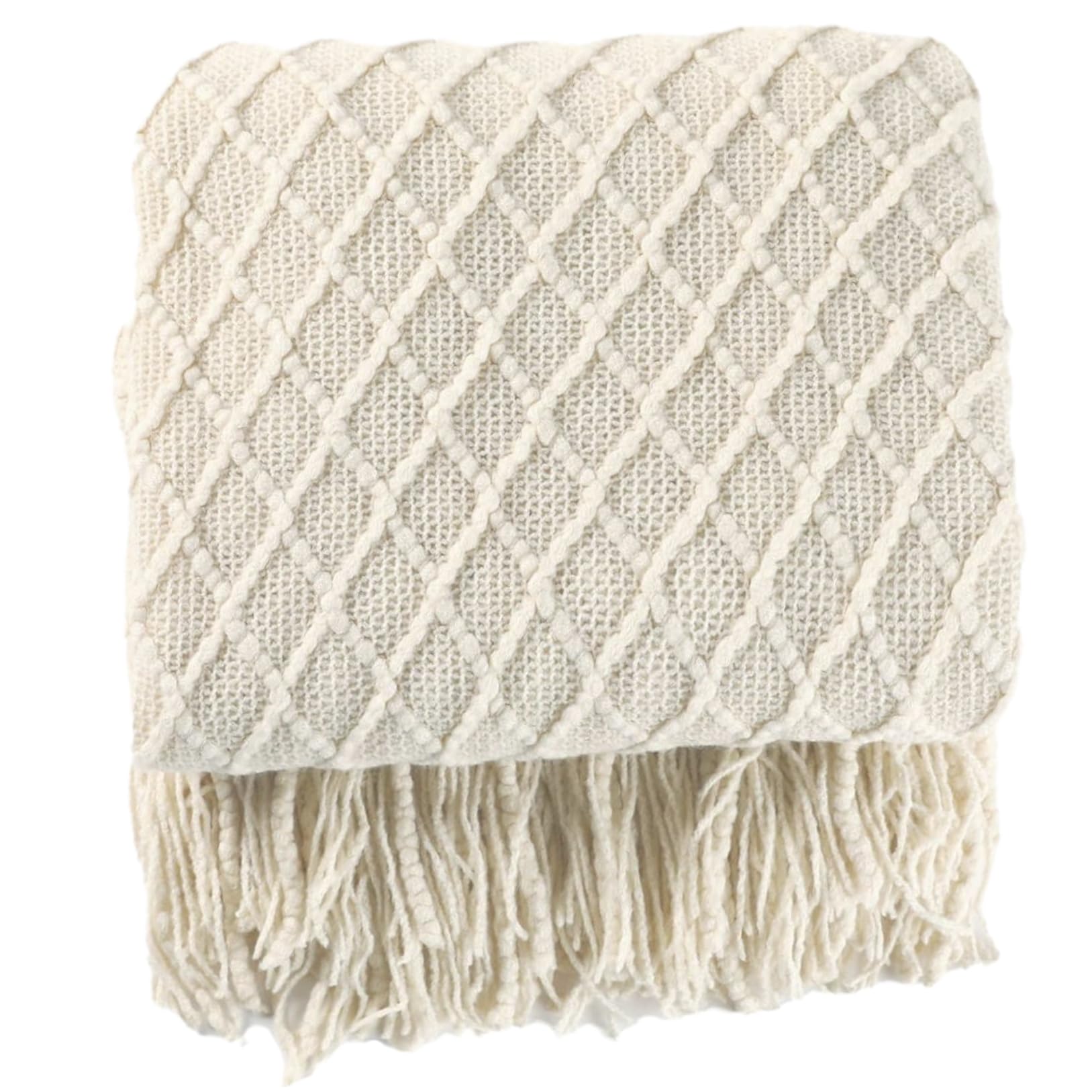 Camino de cama blanco de 25,6x90,5 pulgadas con borlas manta de punto decorativa para hotel y hogar