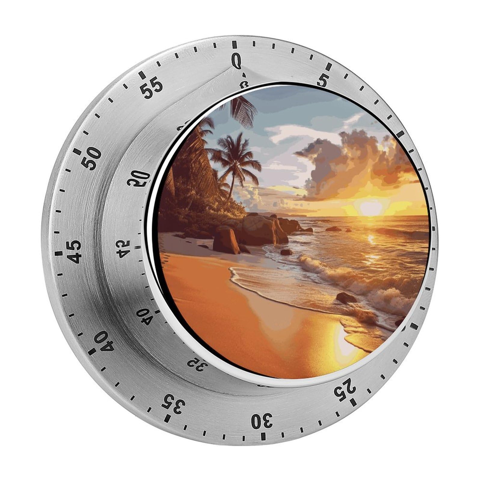 Tropical Beach at Sunset Visual Timer with Loud Alarm 60-Minute Kitchen Timers Exquisite Stainless Steel Body - Mechanical Desk Timer Countdown Clock for Cooking Chef Clock
