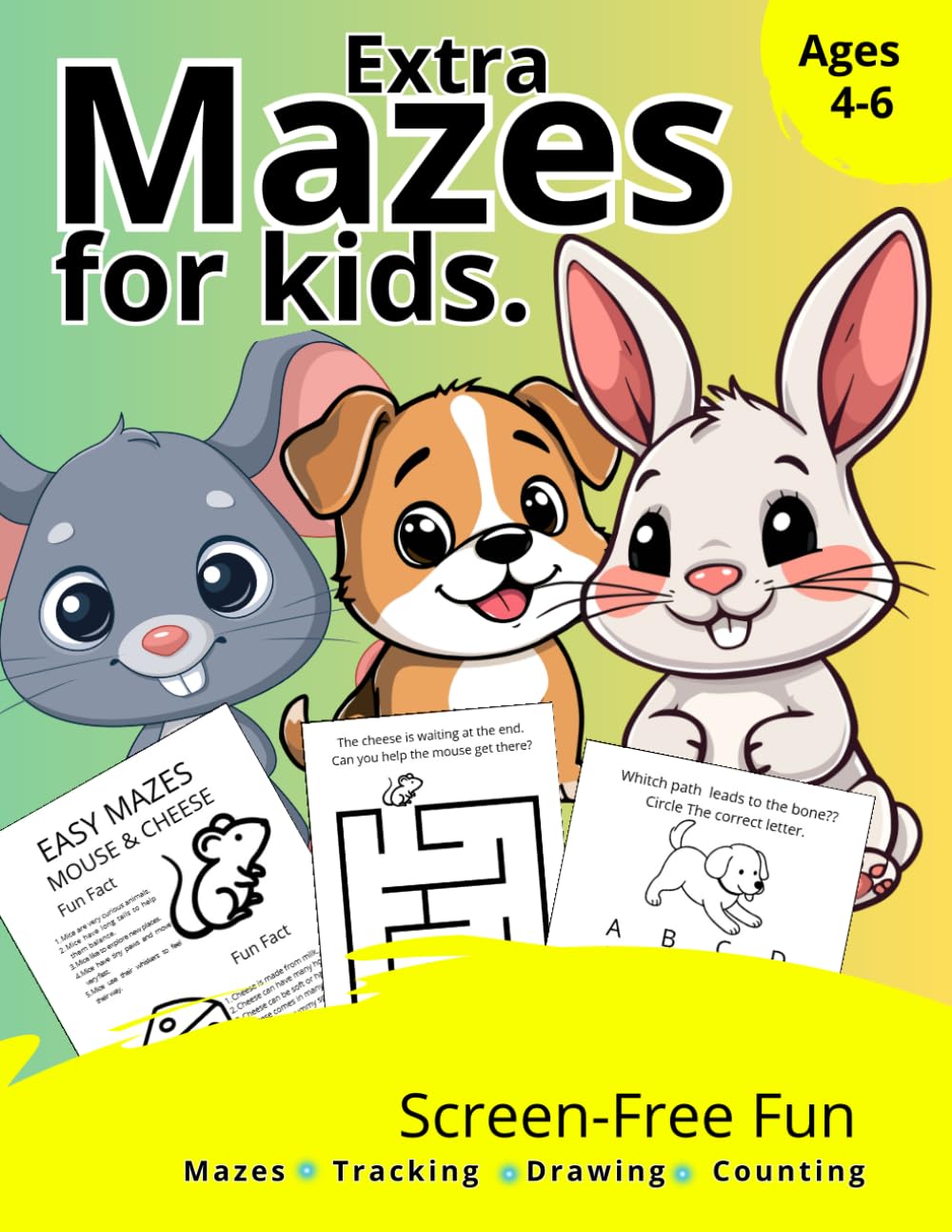 Extra Mazes for Kids: Animal Maze Activity Book with Tracing, Drawing and Counting – For Preschool and Kindergarten Kids