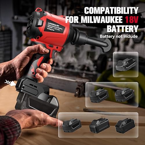 Miniatura 5 de LIVOWALNY Cordless Air Pump Dust Blower Compatible with Milwaukee 18V Battery, Brushless Air Duster Compressed Air Mattress Pump w/ 3 Speeds & 7