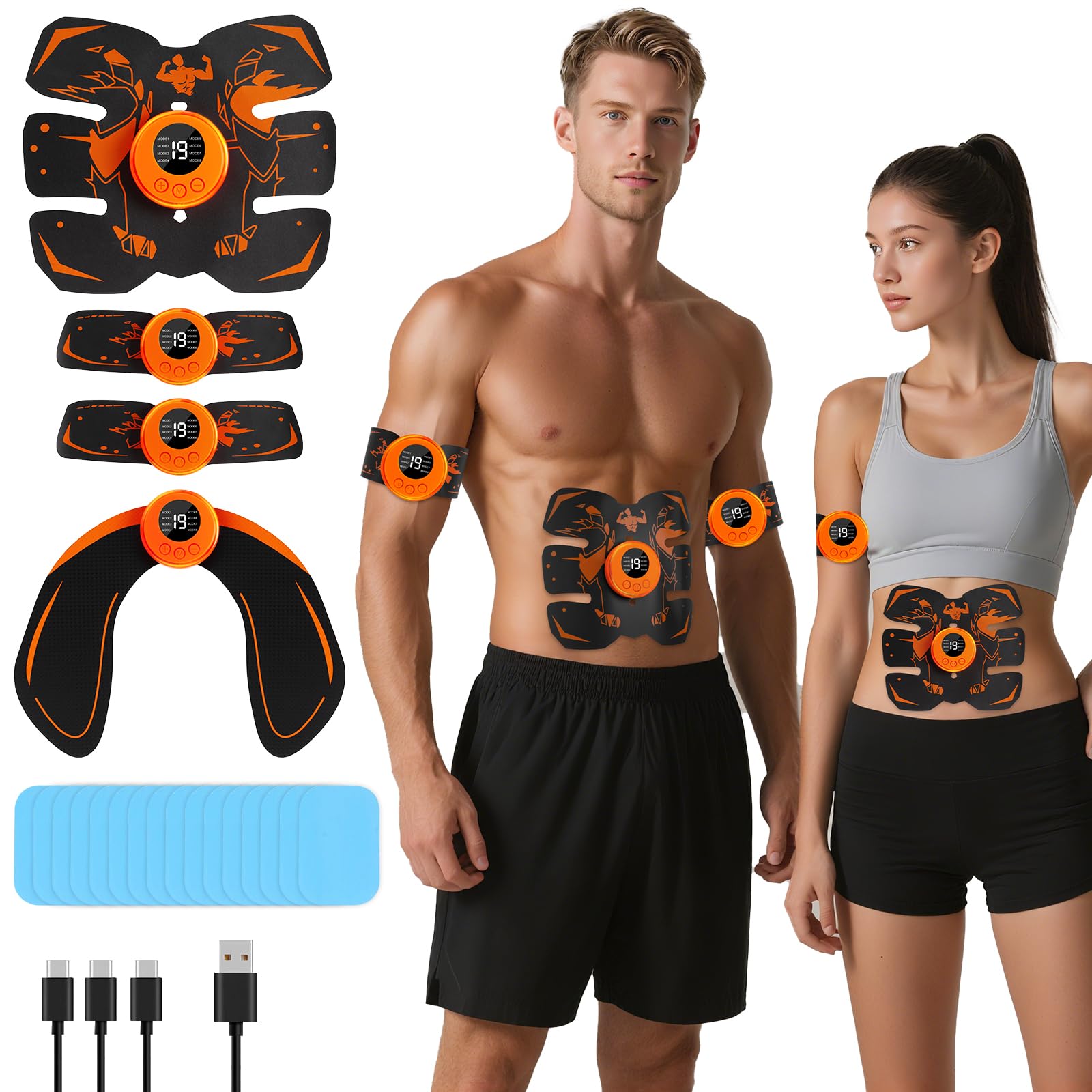 Electrostimulateur Musculaire IWarmbase - Ceinture Abdo EMS 6 Modes 19 Niveaux - Pour Bras/Jambes/Fesses - Homme Femme