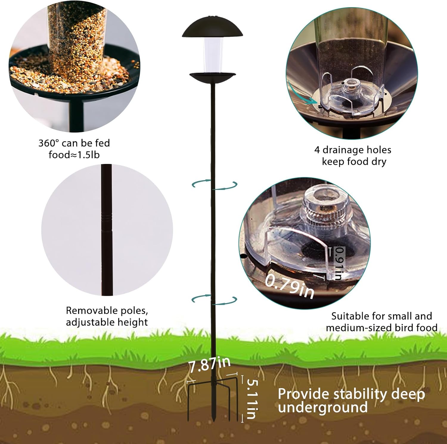 Goodeco Bird Feeder with Pole Standing - Metal Outdoor Bird Feeder for Wild Birds, Perfect for Yard Lawn Garden & Patio Decorations, Ideal Gifts for Mom Dad Grandparents (Black)